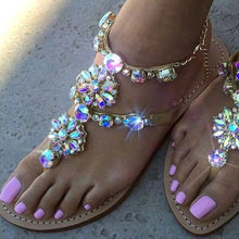 Load image into Gallery viewer, Women Fashion Rhinestones Chains Crystal Flat Sandals